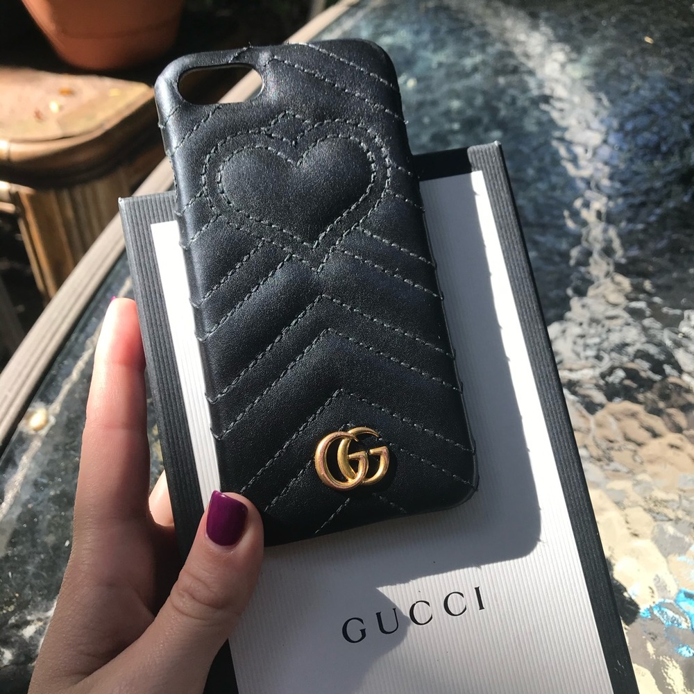 Gucci Black Quilted Heart Phone Case